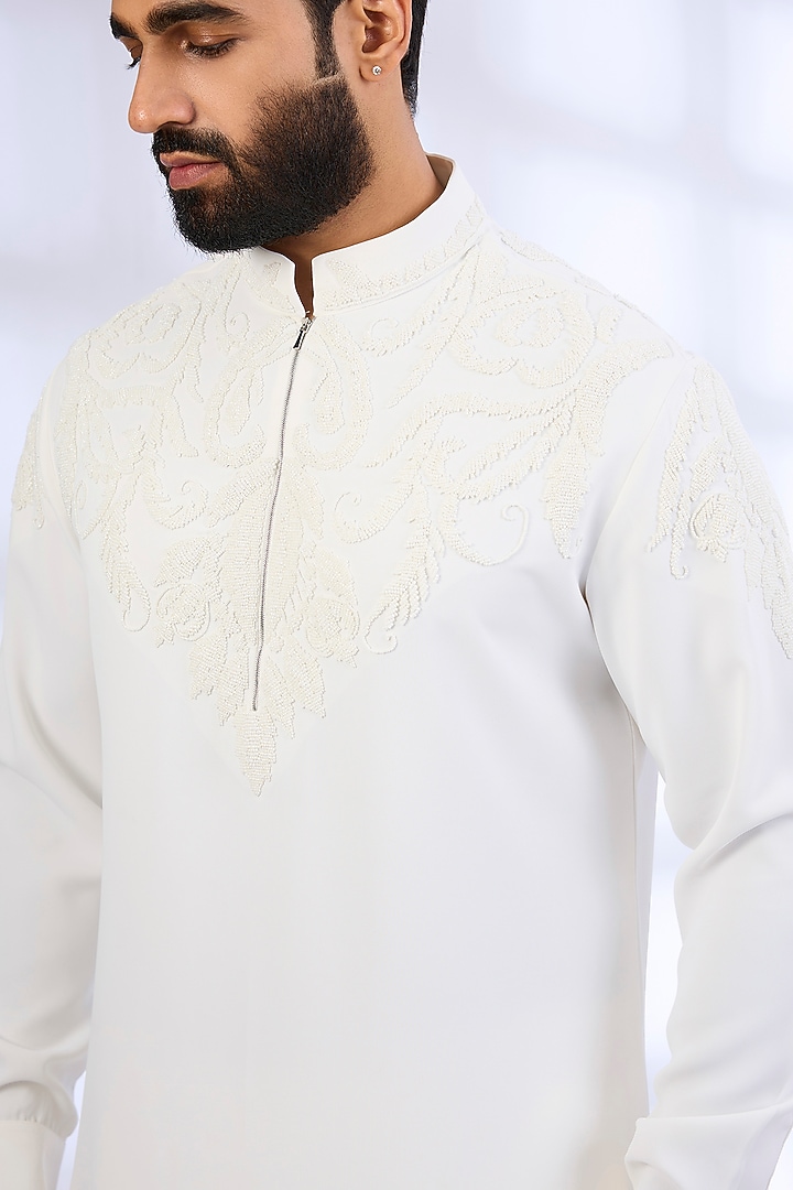 White Silk Kurta Set by AMIT ARORA at Pernia's Pop Up Shop