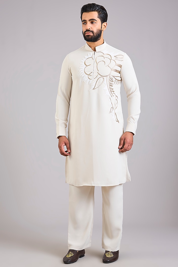 Beige Silk Embroidered Kurta Set by AMIT ARORA at Pernia's Pop Up Shop