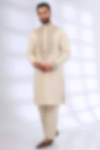 Beige Silk Kurta Set by AMIT ARORA at Pernia's Pop Up Shop