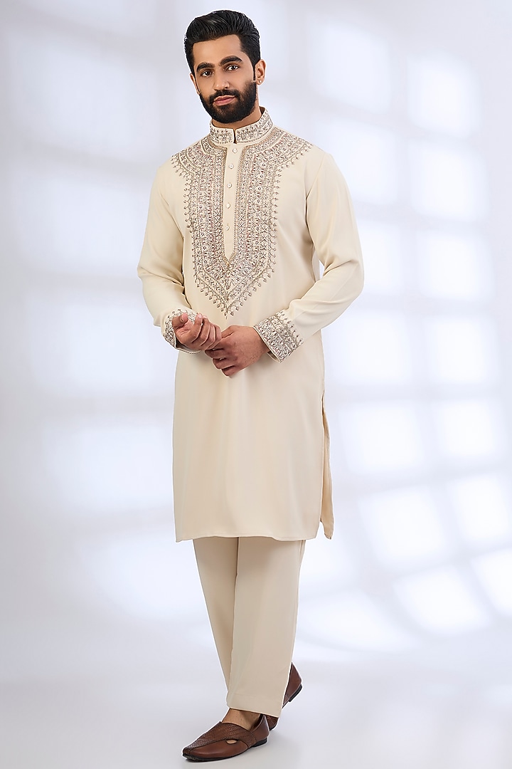 Beige Silk Kurta Set by AMIT ARORA at Pernia's Pop Up Shop