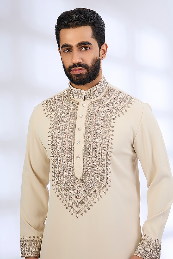 Beige Silk Kurta Set by AMIT ARORA at Pernia's Pop Up Shop