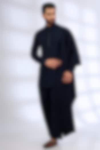Navy Blue Silk Kurta Set by AMIT ARORA at Pernia's Pop Up Shop
