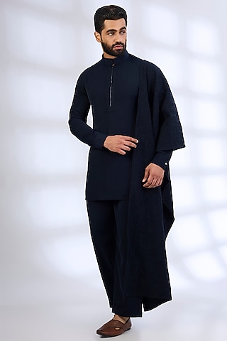 Navy Blue Silk Kurta Set by AMIT ARORA