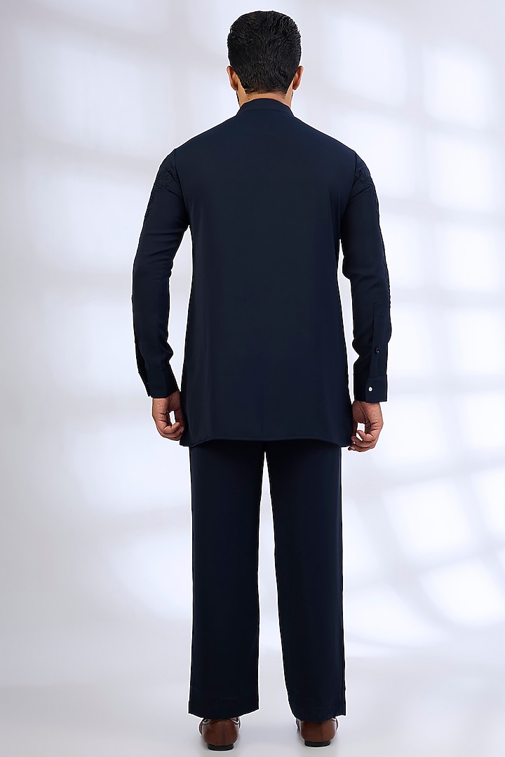 Navy Blue Silk Kurta Set by AMIT ARORA at Pernia's Pop Up Shop