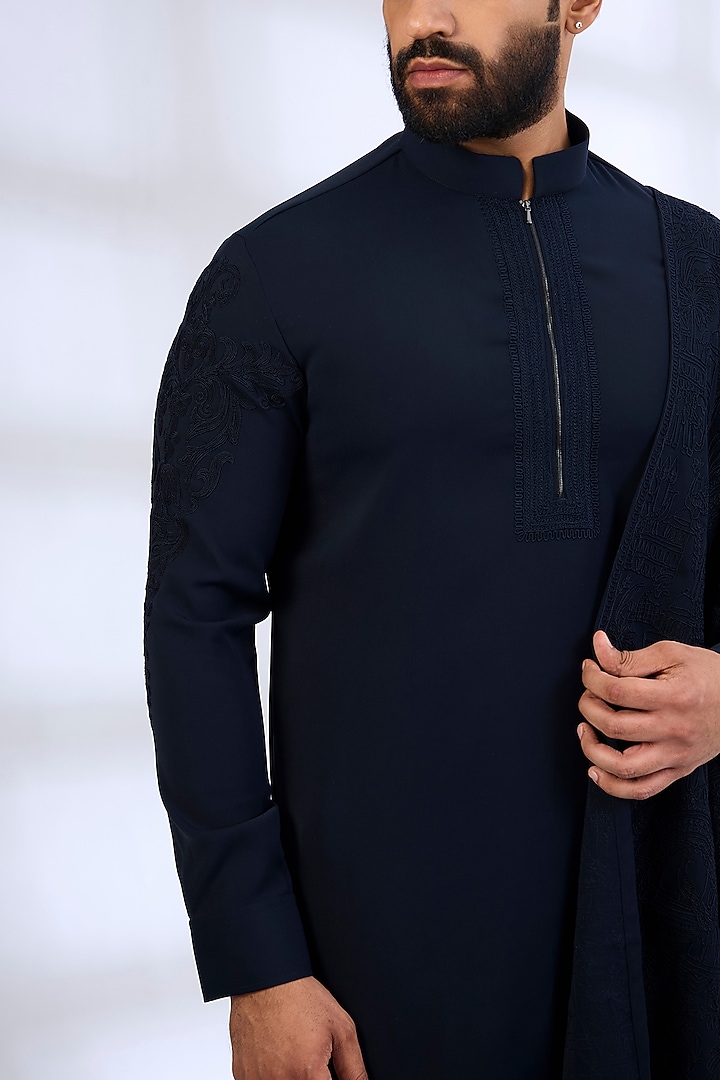Navy Blue Silk Kurta Set by AMIT ARORA at Pernia's Pop Up Shop