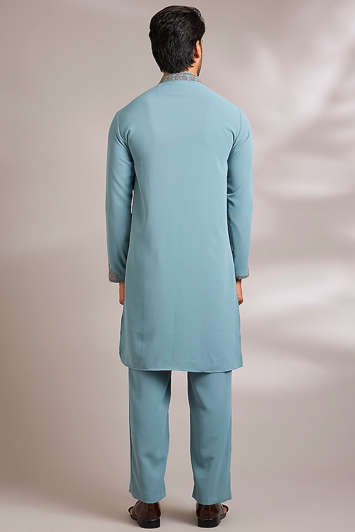 Turquoise Silk Embroidered Kurta Set by AMIT ARORA at Pernia's Pop Up Shop