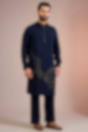 Navy Blue Soft Knit Kurta Set by AMIT ARORA at Pernia's Pop Up Shop
