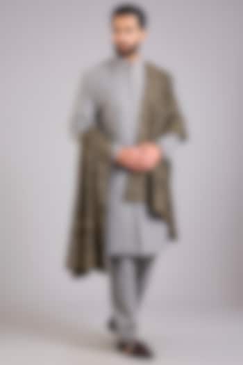 Grey Silk Embroidered Groom Sherwani Set by AMIT ARORA at Pernia's Pop Up Shop