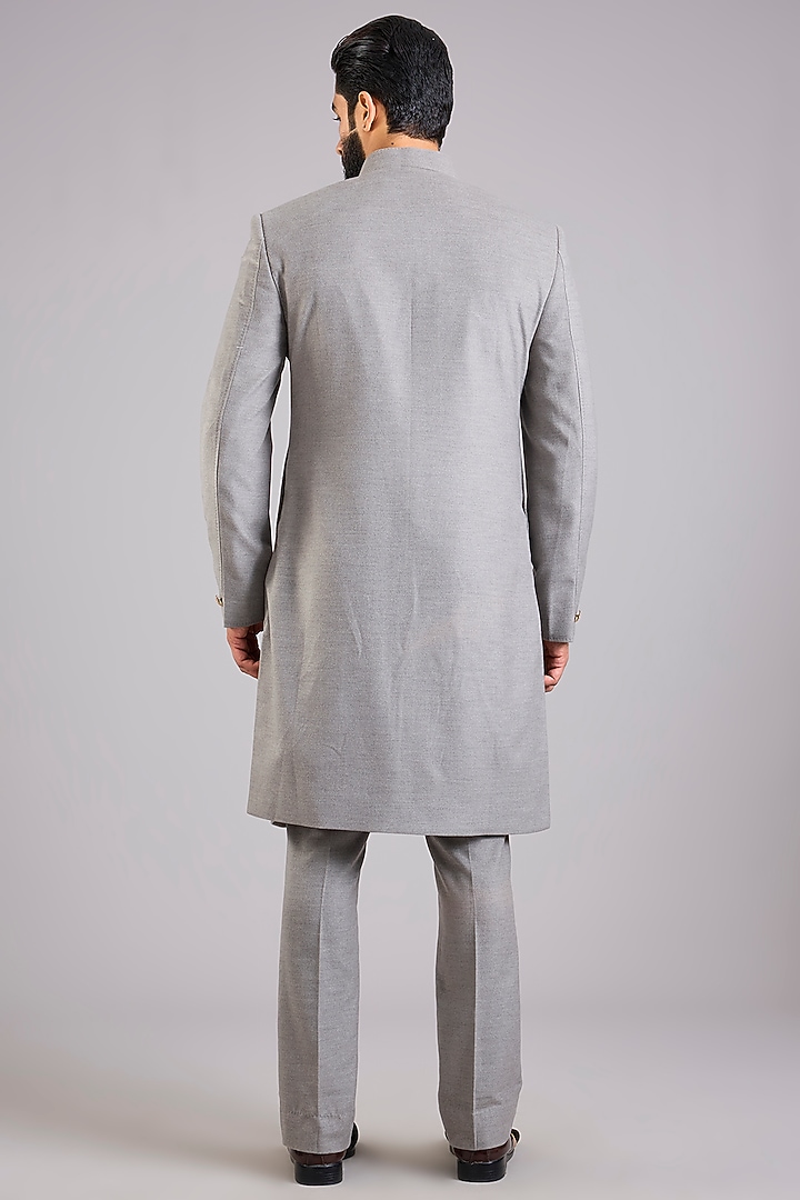 Grey Silk Embroidered Groom Sherwani Set by AMIT ARORA at Pernia's Pop Up Shop