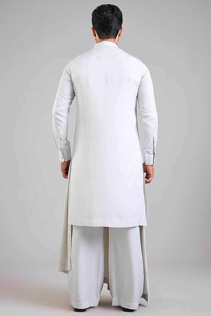 Silver Silk Embroidered Groom Sherwani Set by AMIT ARORA at Pernia's Pop Up Shop