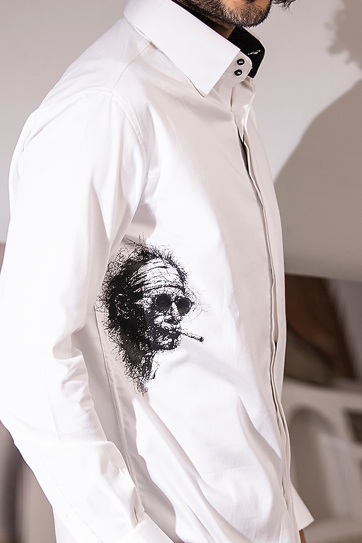 White Cotton Lycra Digital Printed Party Wear Shirt by AMIT ARORA at Pernia's Pop Up Shop
