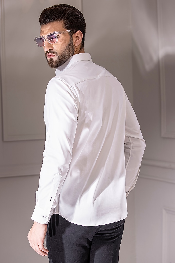 White Cotton Lycra Digital Printed Party Wear Shirt by AMIT ARORA at Pernia's Pop Up Shop