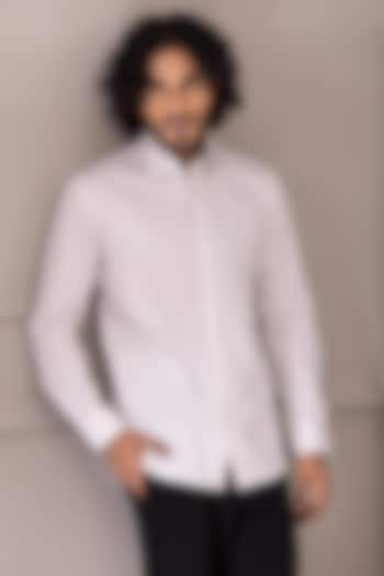 White Cotton Lycra Shirt by AMIT ARORA