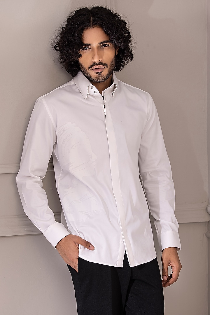 White Cotton Lycra Shirt by AMIT ARORA