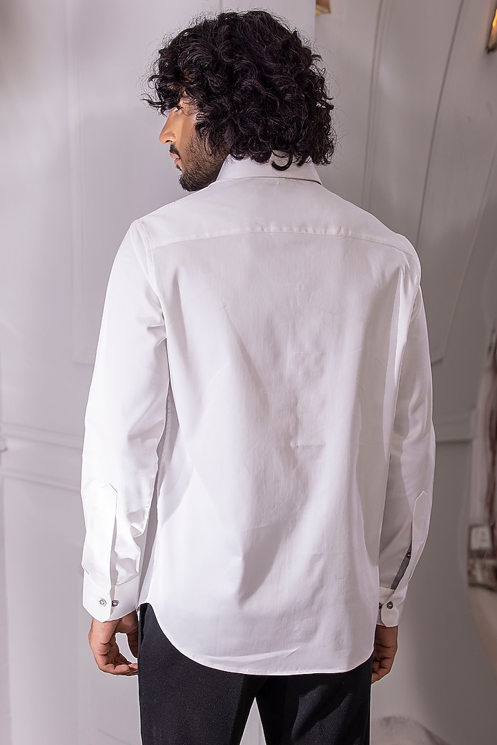 White Cotton Lycra Party Wear Shirt by AMIT ARORA at Pernia's Pop Up Shop