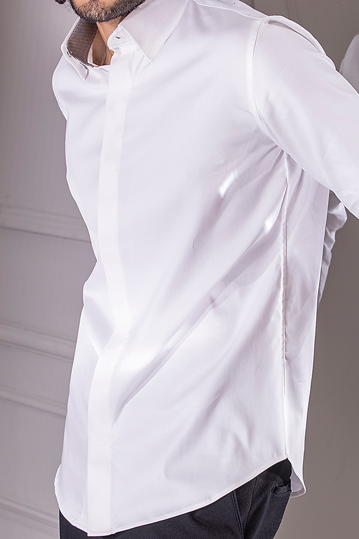White Cotton Lycra Party Wear Shirt by AMIT ARORA at Pernia's Pop Up Shop