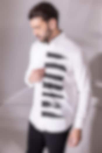 White Cotton Lycra Digital Printed Party Wear Shirt by AMIT ARORA at Pernia's Pop Up Shop