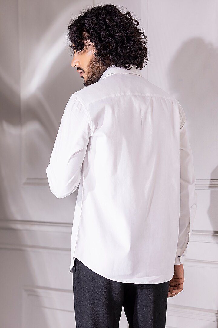 White Cotton Lycra Digital Printed Party Wear Shirt by AMIT ARORA at Pernia's Pop Up Shop
