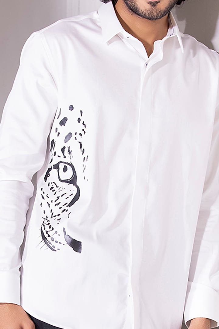 White Cotton Lycra Digital Printed Party Wear Shirt by AMIT ARORA at Pernia's Pop Up Shop