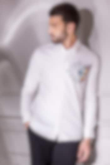 White Cotton Lycra Digital Printed Party Wear Shirt by AMIT ARORA at Pernia's Pop Up Shop