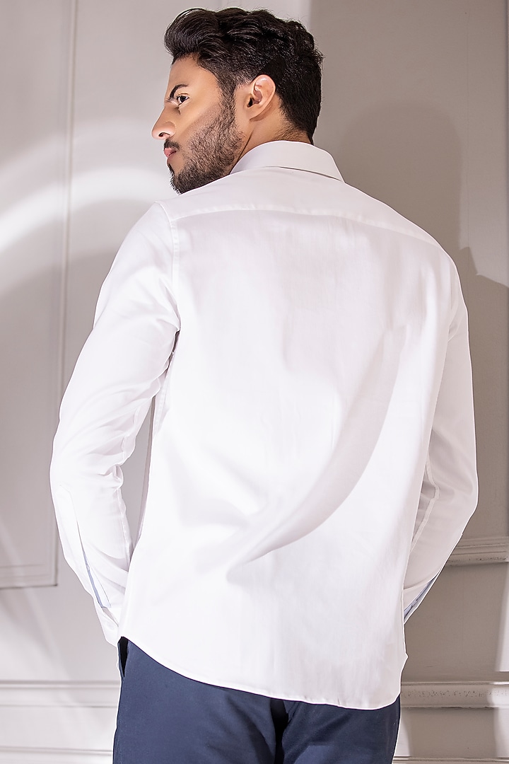White Cotton Lycra Digital Printed Party Wear Shirt by AMIT ARORA at Pernia's Pop Up Shop
