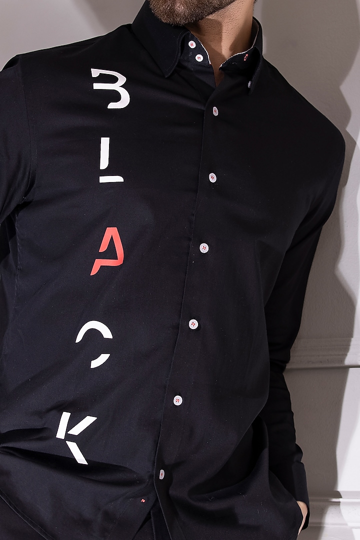 Black Cotton Lycra Digital Printed Party Wear Shirt by AMIT ARORA at Pernia's Pop Up Shop