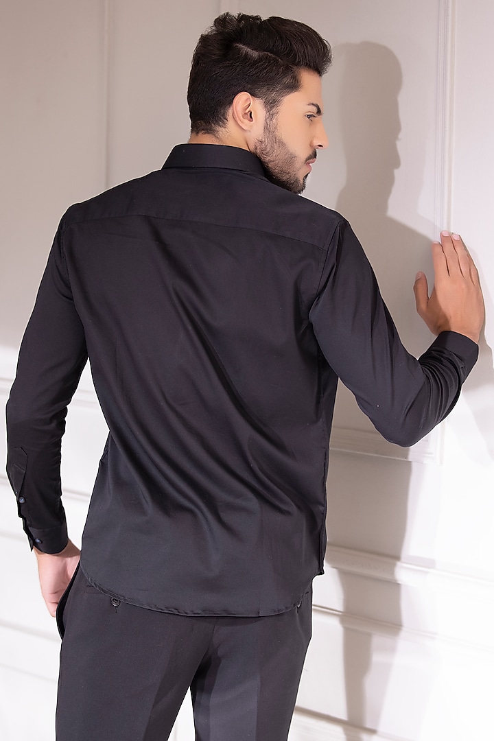Black Cotton Lycra Digital Printed Party Wear Shirt by AMIT ARORA at Pernia's Pop Up Shop