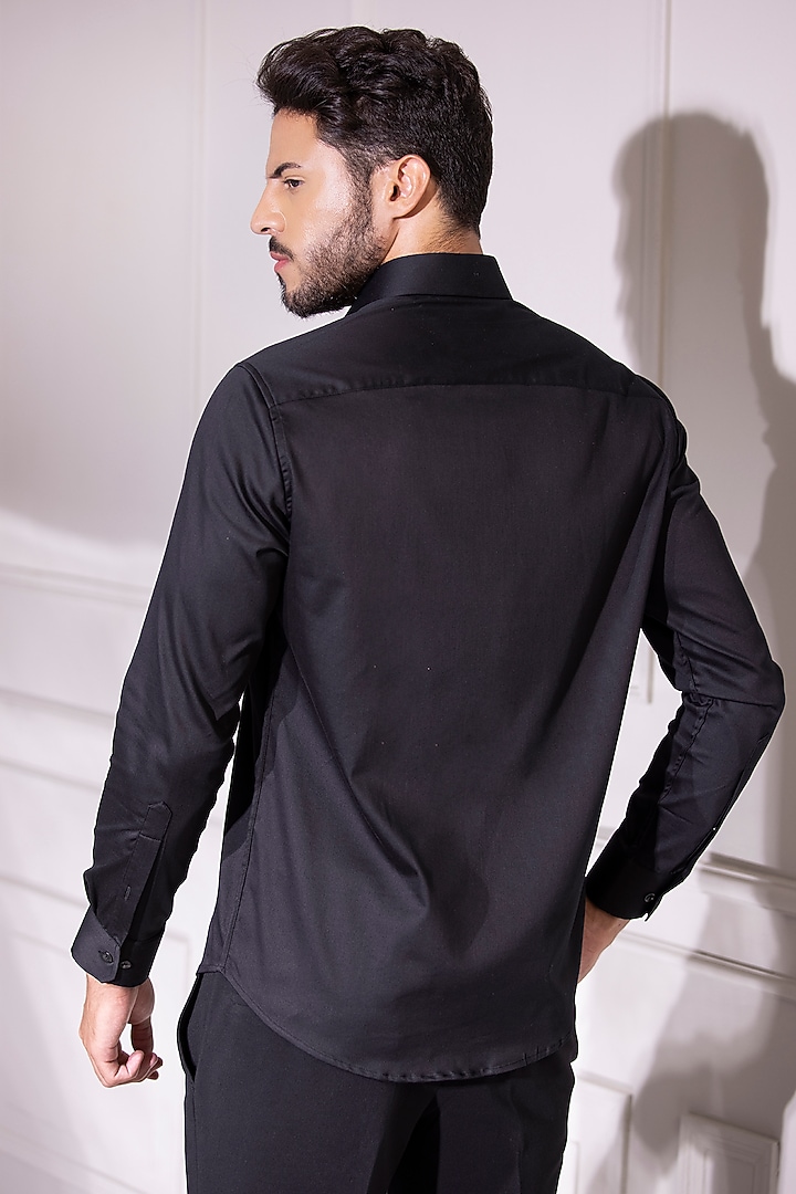 Black Cotton Lycra Digital Printed Party Wear Shirt by AMIT ARORA at Pernia's Pop Up Shop