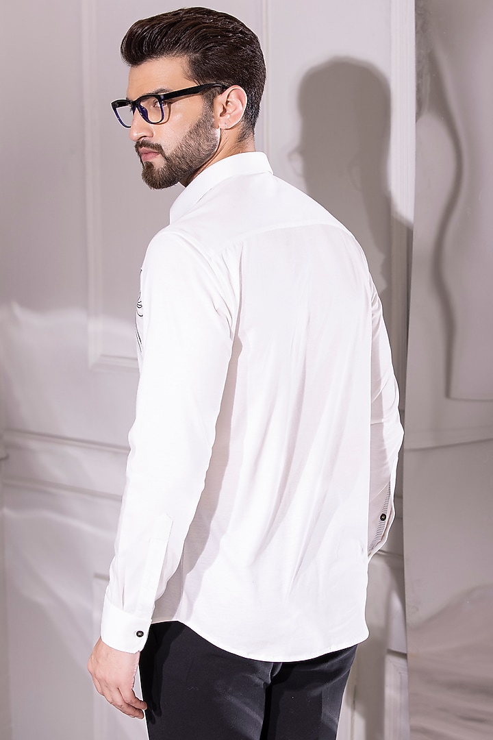 White Cotton Knit Hand Embroidered Party Wear Shirt by AMIT ARORA at Pernia's Pop Up Shop