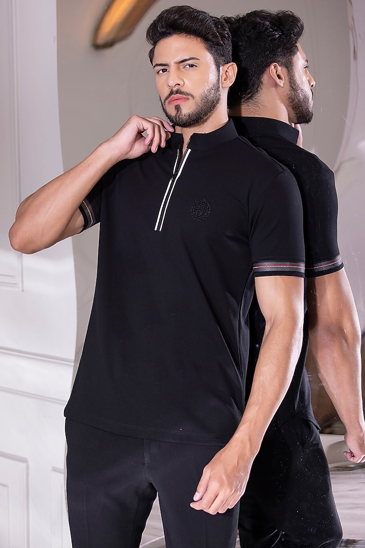 Black Knit T-Shirt by AMIT ARORA at Pernia's Pop Up Shop