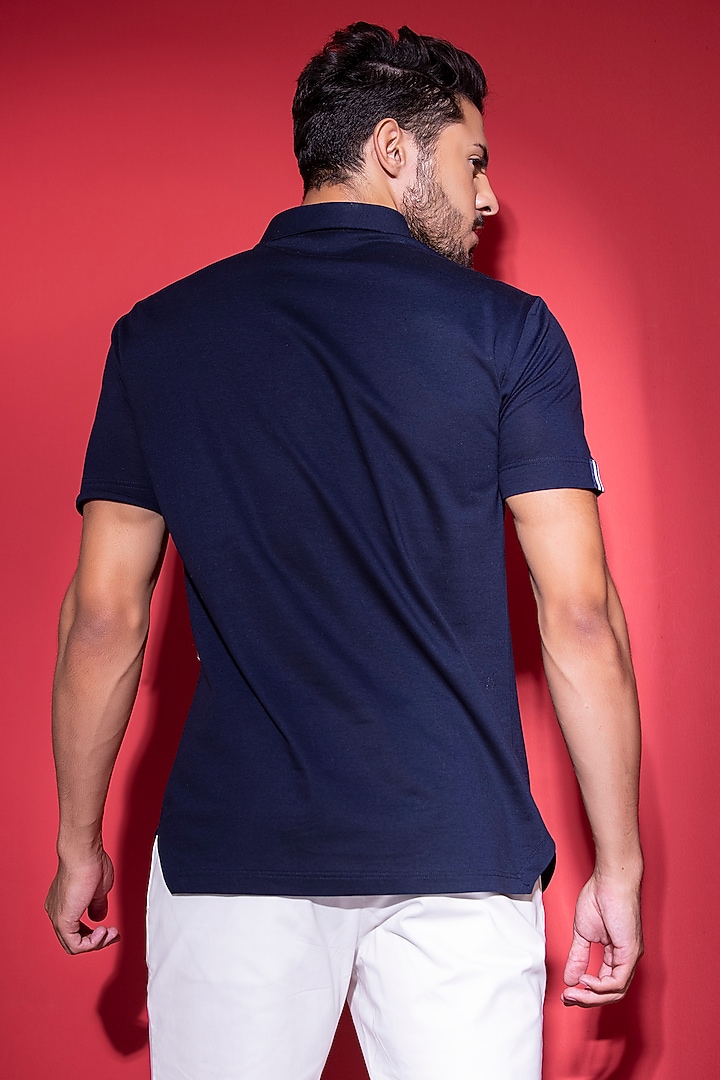 Navy Blue Knit T-Shirt by AMIT ARORA at Pernia's Pop Up Shop