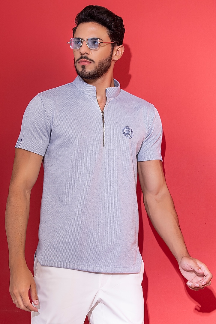 Sky Blue Knit T-Shirt by AMIT ARORA at Pernia's Pop Up Shop