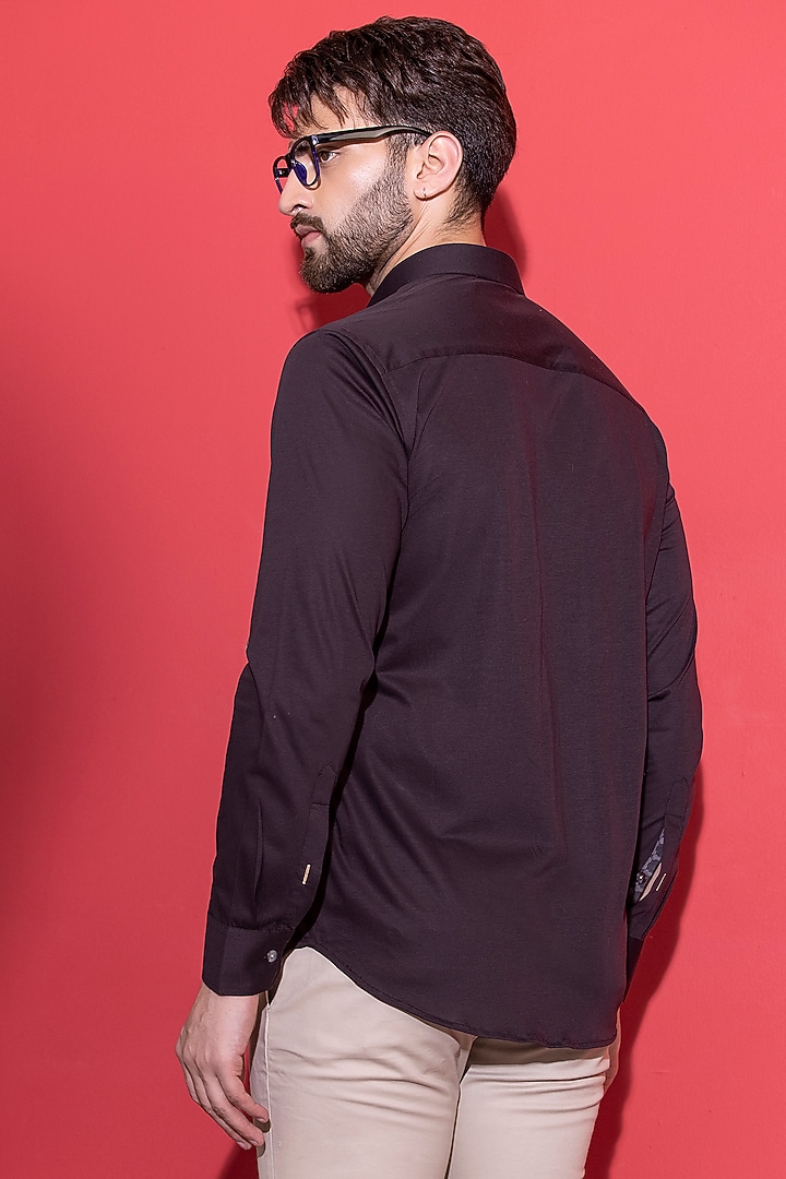 Brown Cotton Knit Hand Embroidered Party Wear Shirt by AMIT ARORA at Pernia's Pop Up Shop