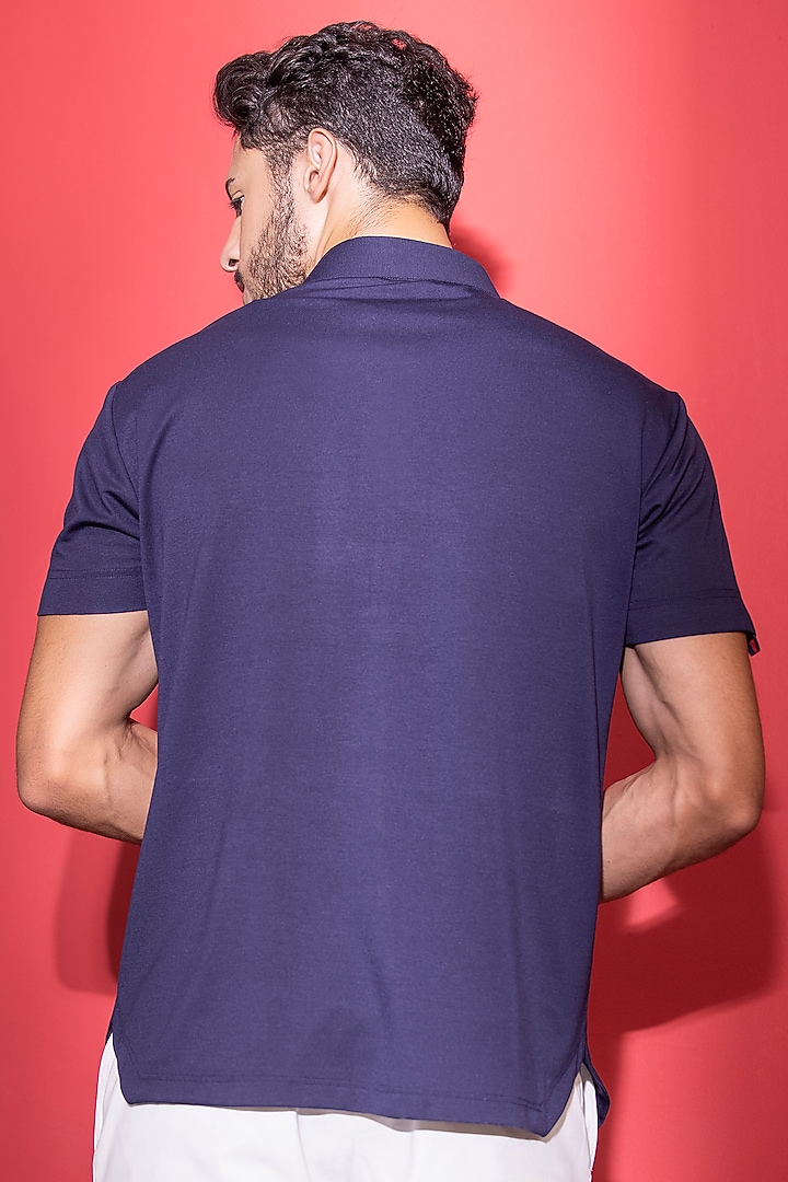 Navy Blue Knit T-Shirt by AMIT ARORA at Pernia's Pop Up Shop