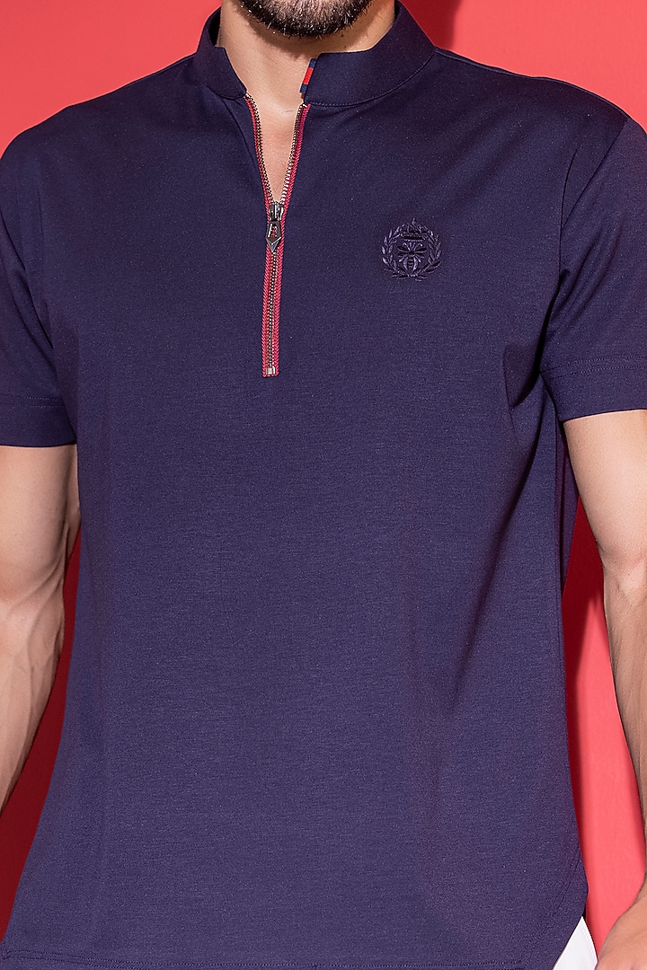 Navy Blue Knit T-Shirt by AMIT ARORA at Pernia's Pop Up Shop