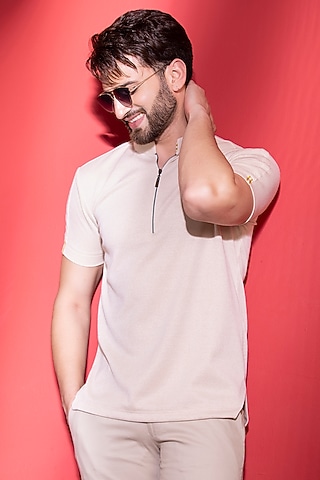 Beige Knit T-Shirt by AMIT ARORA