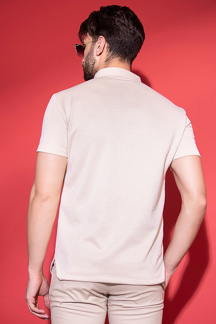 Beige Knit T-Shirt by AMIT ARORA at Pernia's Pop Up Shop