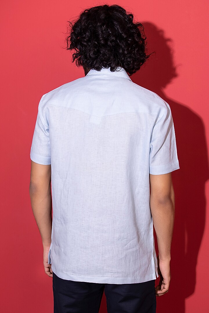 Sky Blue Linen Party Wear Shirt by AMIT ARORA at Pernia's Pop Up Shop