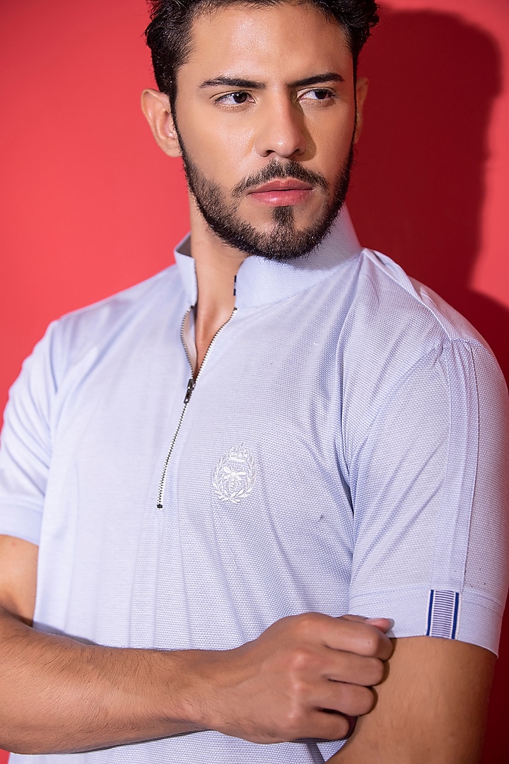Sky Blue Knit T-shirt by AMIT ARORA at Pernia's Pop Up Shop