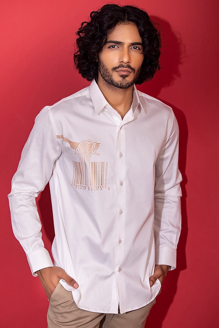 White Cotton Lycra Digital Printed Shirt by AMIT ARORA at Pernia's Pop Up Shop