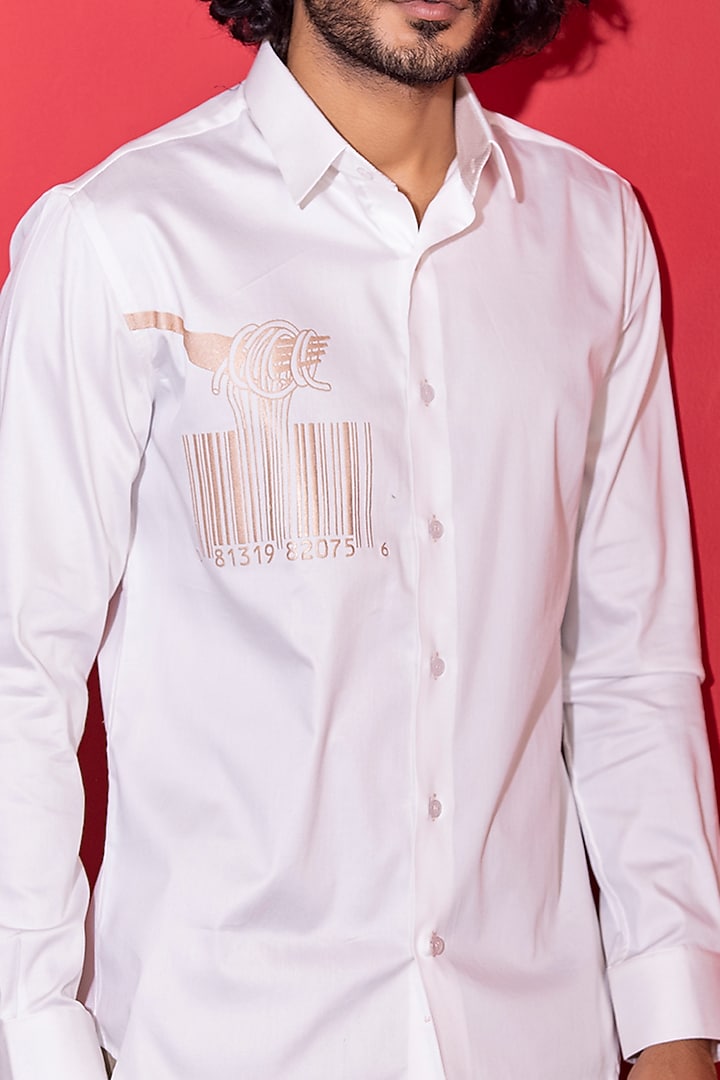 White Cotton Lycra Digital Printed Party Wear Shirt by AMIT ARORA at Pernia's Pop Up Shop