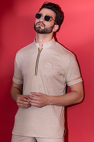 Beige Knit T-Shirt by AMIT ARORA