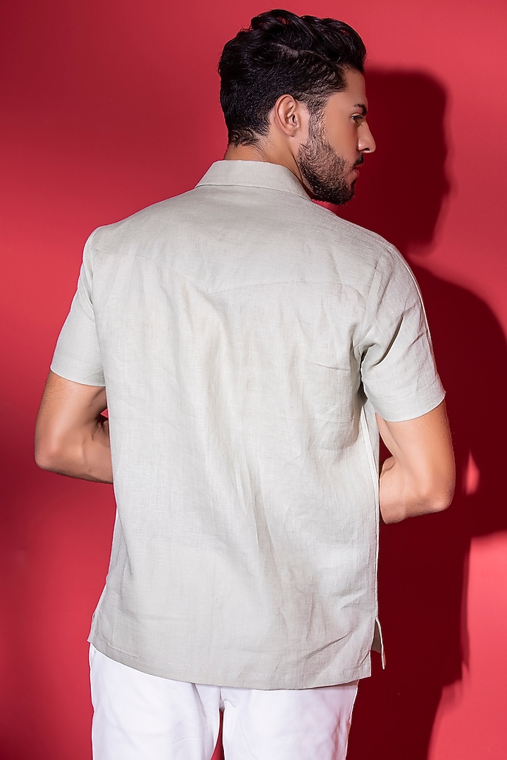 Pista Green Linen Party Wear Shirt by AMIT ARORA at Pernia's Pop Up Shop