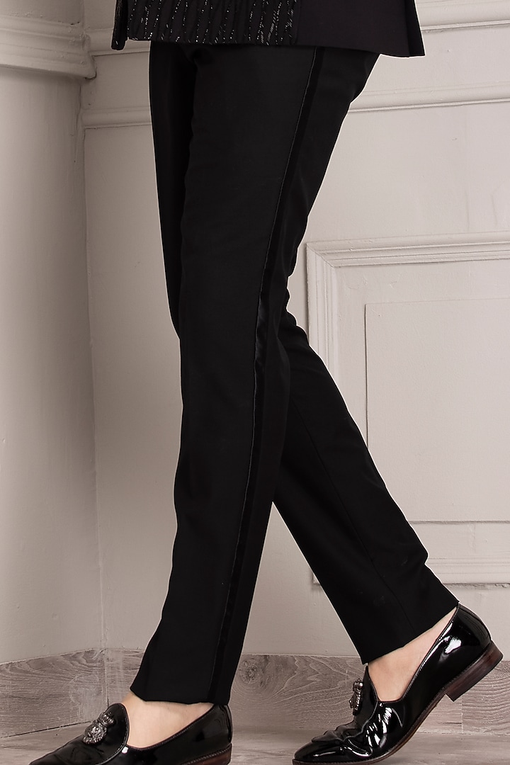 Black Knit Hand Embroidered Tuxedo Set by AMIT ARORA at Pernia's Pop Up Shop