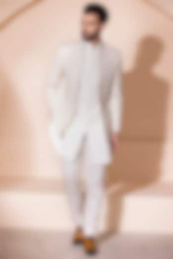 Cream Jacquard Embroidered Indo Western Set by AMIT ARORA at Pernia's Pop Up Shop