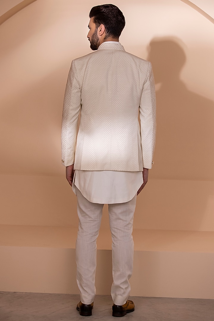 Cream Jacquard Embroidered Wedding Indowestern Set by AMIT ARORA at Pernia's Pop Up Shop