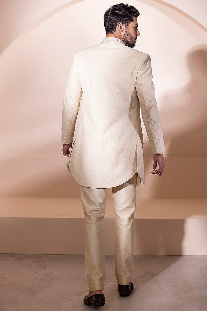 Cream Crochet Hand Embroidered Wedding Indowestern Set by AMIT ARORA at Pernia's Pop Up Shop