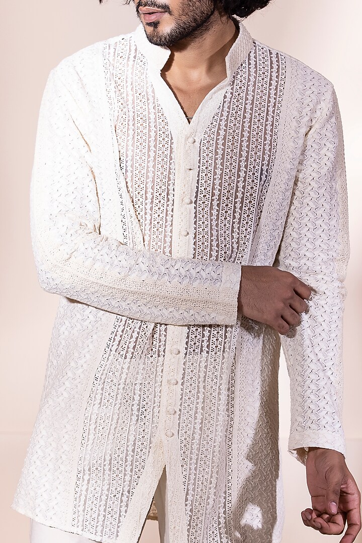 Cream Crochet Kurta by AMIT ARORA at Pernia's Pop Up Shop