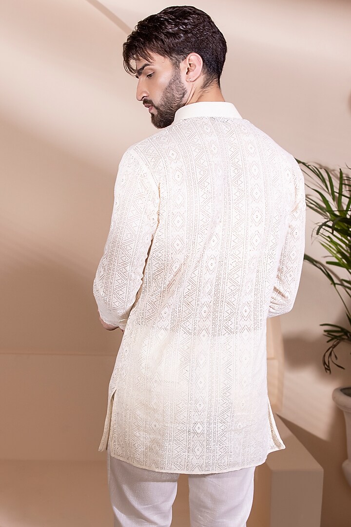 Cream Crochet Kurta by AMIT ARORA at Pernia's Pop Up Shop
