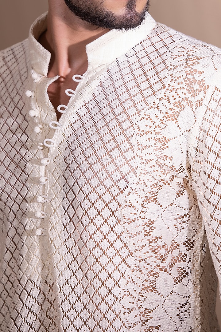 Cream Crochet Kurta by AMIT ARORA at Pernia's Pop Up Shop